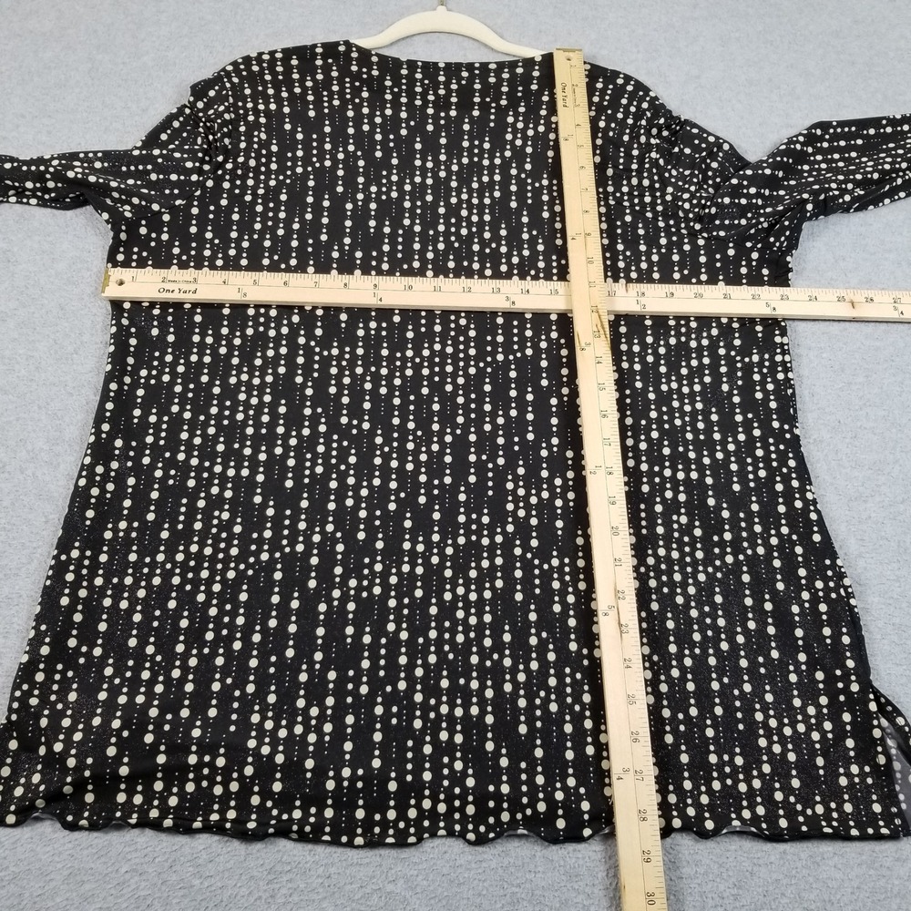 Susan Lawrence Top Womens 1X Plus Black Beige Polka Dot Bell Sleeve Blouse Fun - Picture 8 of 9